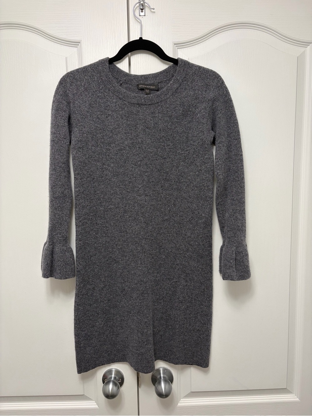 Banana Republic Heather Gray Knit Mini Dress with Ruffle Cuffs